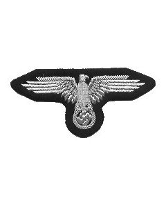 RSE39A.Waffen SS officers sleeve eagle.Silver bullion  and wire on black.Each row of the wing is embroidered  seperately with fine aluminum wire.