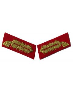 RSE250.Field Marshal collar tabs.Hand embroidered gold wire on red.