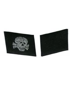 RSE588B.Waffen SS BEVO skull collar tabs. Silver skull on Black for NCO's UNFINISHED