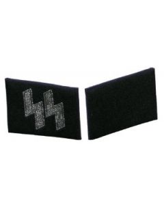 RSE591A.Waffen SS BEVO collar tabs. Silver SS runes on Black for NCO's