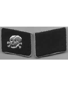 RSE22.Waffen SS officer skull collar tabs.Hand embroidered  aluminum thread.Skull facing to the rear